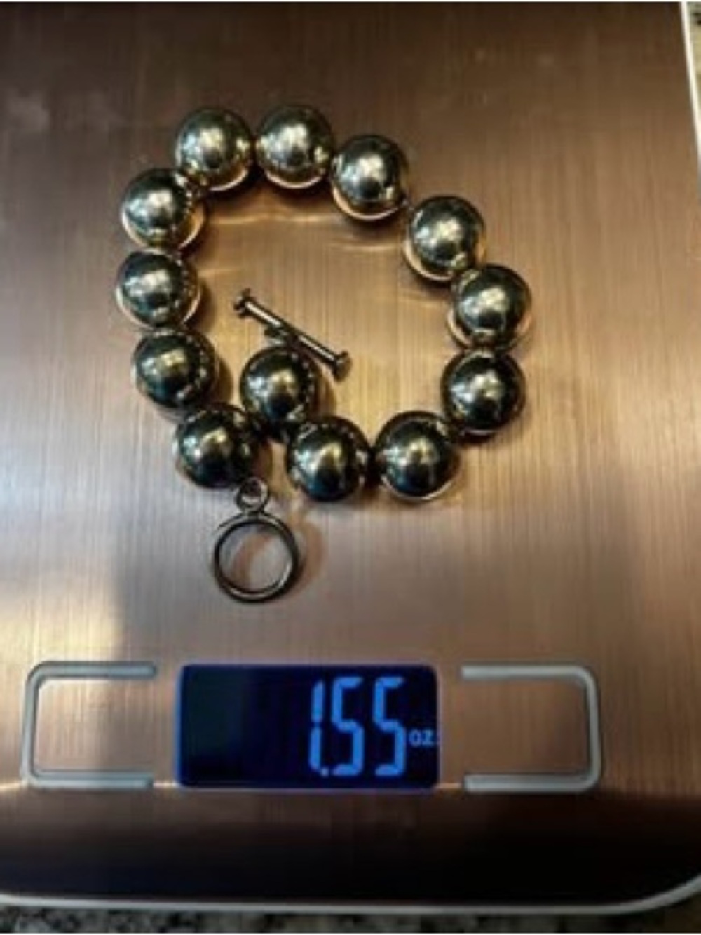 Classic Sterling Silver 14mm Bead Toggle Bracelet - Women Jewelry - Picture 3 of 8